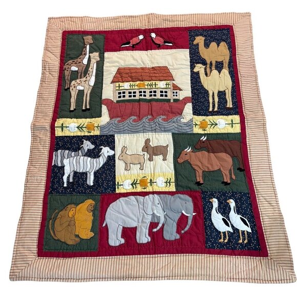 Williamsburg Noahs Ark Quilt Throw Blanket Animal Applique Embroidered 48" x 58" - Picture 1 of 12